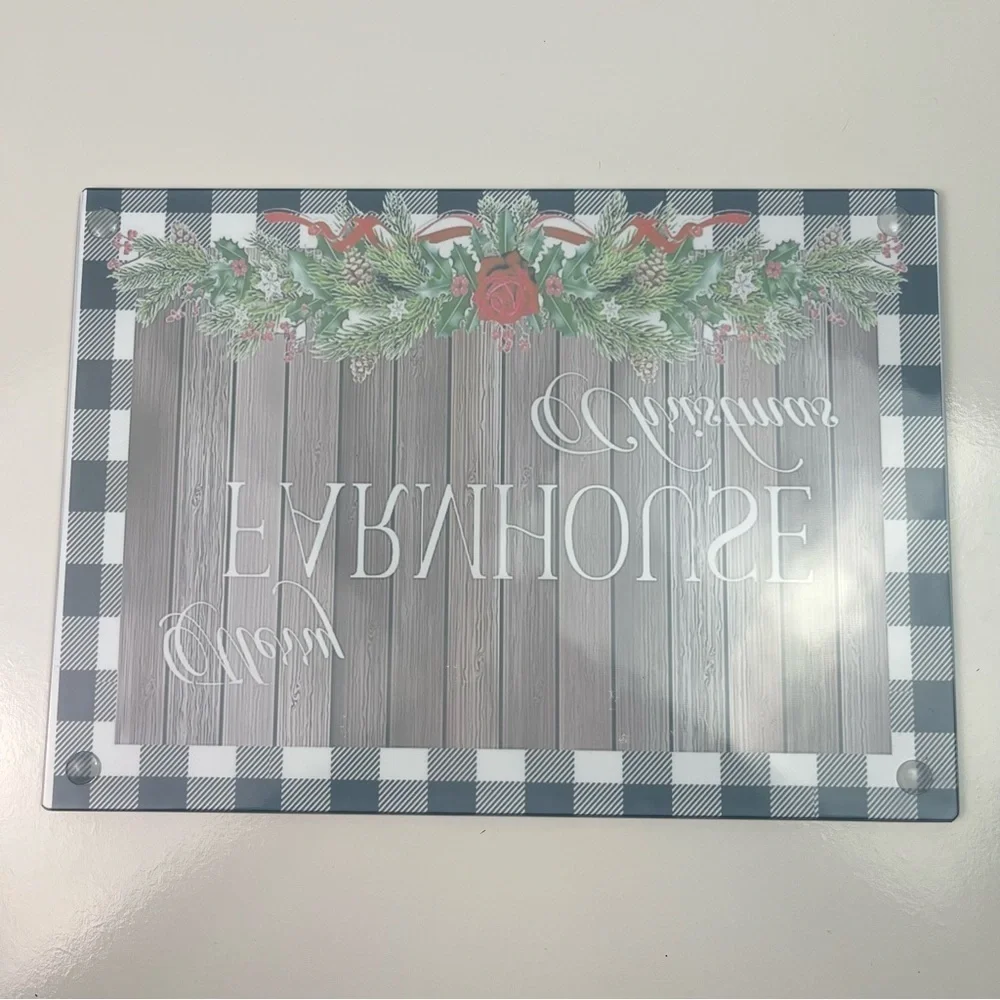 Farmhouse Merry Christmas Glass Cutting Board